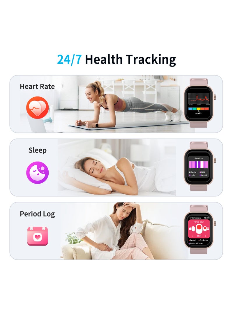 G-Tab GLS1 Smartwatch for Women, Bluetooth Calling, 1.75” Full Touch Screen, Heart Rate, Sleep & Fitness Tracker, IP68 Waterproof, Compatible with Android & iOS – Pink - Image 3